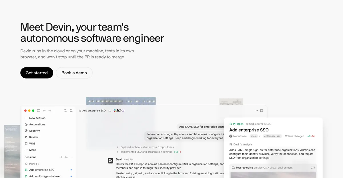 דף הבית של Devin עם הכותרת Meet Devin, your team's autonomous software engineer
