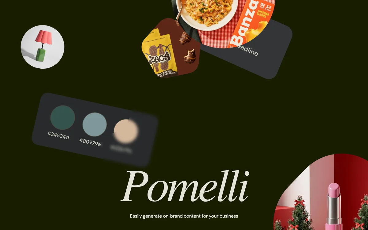 דף הבית של Pomelli מבית Google Labs עם הכותרת Easily generate on-brand content for your business וסוואצ׳ים של צבעים