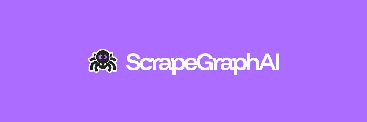 הלוגו של ScrapeGraphAI, עכביש סגול לצד שם הכלי על רקע סגול