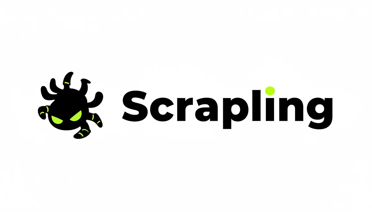 הלוגו של Scrapling, עכביש שחור עם עיניים ירוקות לצד שם הכלי
