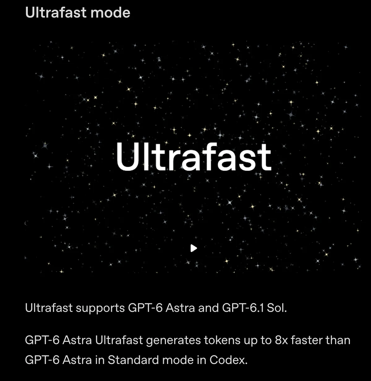 החלק Ultrafast mode בתיעוד של קודקס, עם המשפט שהמצב מייצר טוקנים עד פי 8 יותר מהר